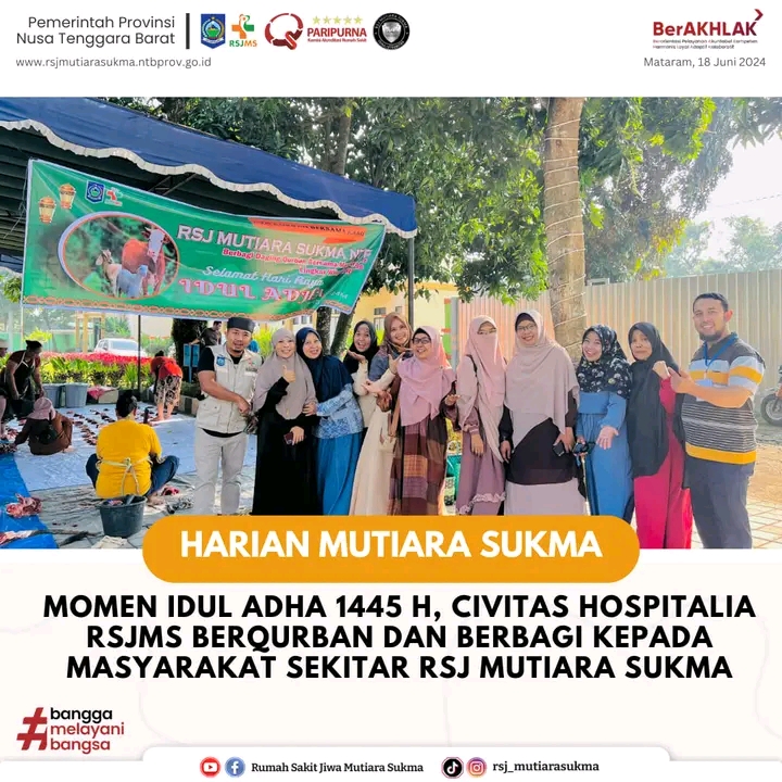 MOMEN IDUL ADHA 1445 H, CIVITAS HOSPITALIA RSJMS BERQURBAN DAN BERBAGI KEPADA MASYARAKAT SEKITAR RSJ MUTIARA SUKMA